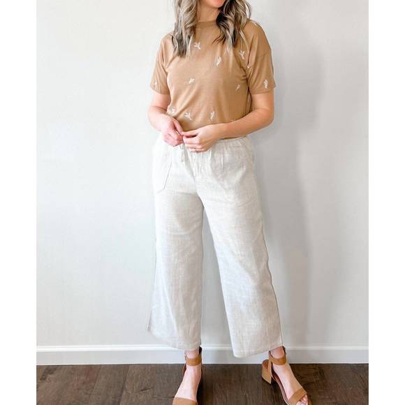 NEW VERY J go with the flow linen pants in oatmeal - Picture 3 of 3